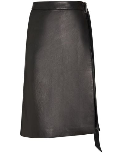 Ami Paris Belted Leather Midi Skirt - Gray