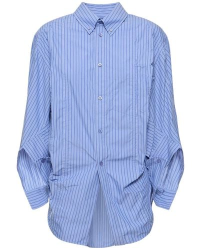 Balenciaga Twisted Sleeve Cotton Blend Shirt - Blue