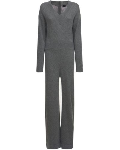 Theory V Neck Wool & Cashmere Jumpsuit - Grey