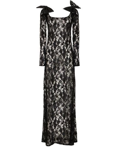 Nina Ricci Sequined Lace Cutout Long Dress W/ Bow - Black
