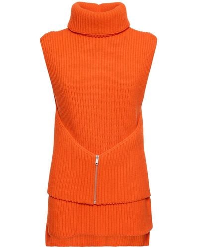 Jil Sander Knit Wool Vest W/ Zip Detail - Orange