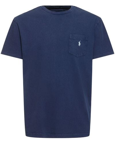 Polo Ralph Lauren Faded Cotton & Linen T-shirt W/ Pocket - Blue