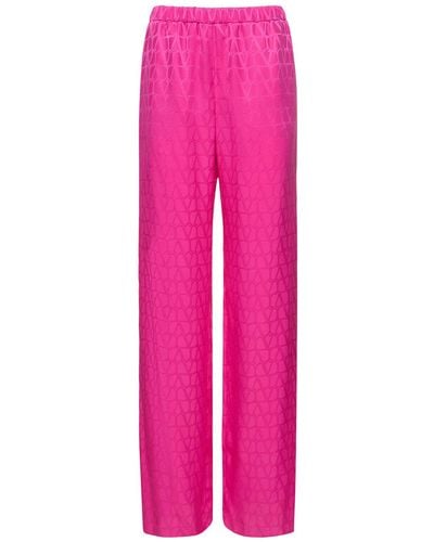 Valentino Silk Jacquard Logo Straight Trousers - Pink