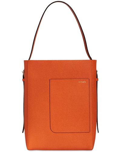 Valextra Medium Soft Grained Leather Tote Bag - Orange