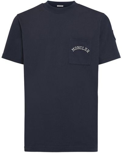 Moncler T-shirt Aus Baumwolljersey - Blau