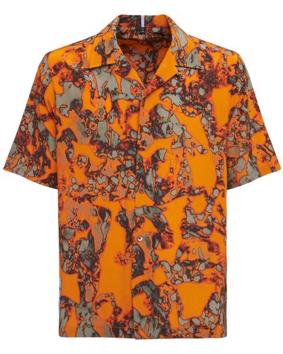 McQ Chemise À Manches Courtes En Soie Imprimée Striae - Orange