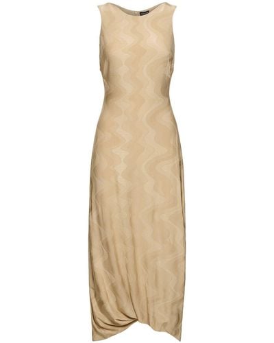 Giorgio Armani Viscose Jacquard Sleeveless Long Dress - Natural