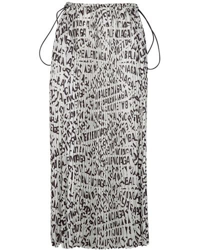 Balenciaga Falda Plisada Con Cordón - Gris