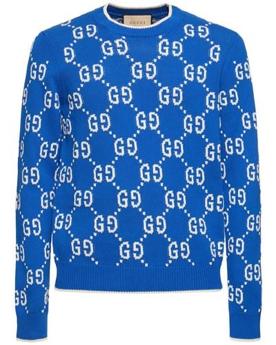 Gucci Jersey de algodon con GG en intarsia - Azul