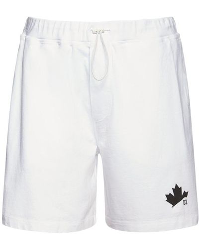 DSquared² Leaf Logo Cotton Jersey Sweat Shorts - White