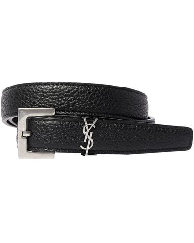 Saint Laurent 2Cm Ysl Textured Leather Belt - Black
