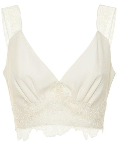 Rabanne Crop Top En Satin Et Dentelle - Blanc