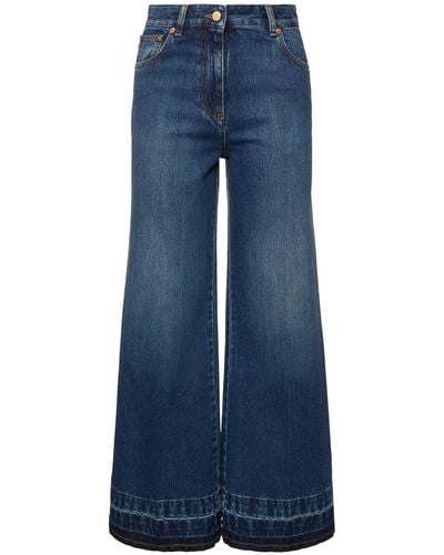 Valentino Denim High Rise Cropped Flared Jeans - Blue
