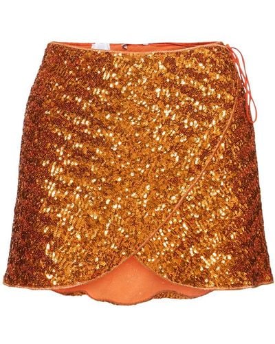 Oséree Sequined Wrap Mini Skirt - Orange