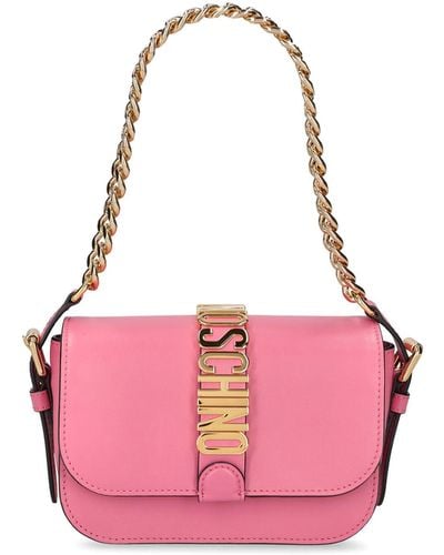 Moschino Logo Leather Shoulder Bag - Pink