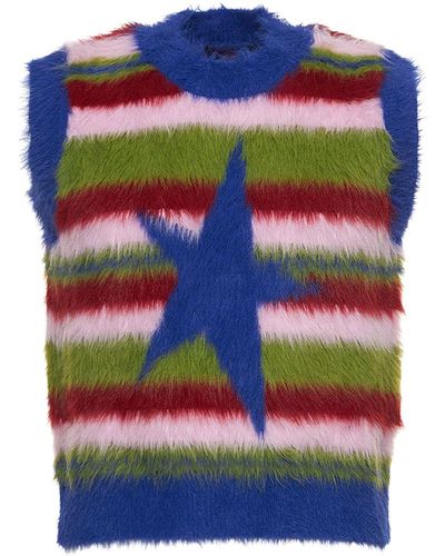 Jaded London Multi Stripe Fuzzy Knit Vest - Blue