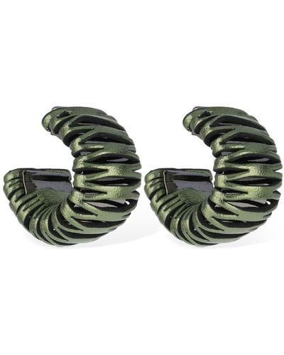 SO-LE STUDIO Caterpillar Leather Hoop Earrings - Green