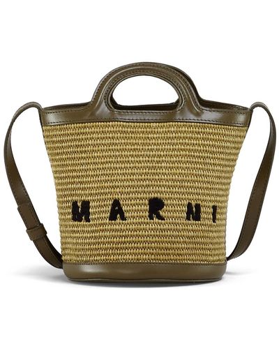 Marni Mini Raffia Effect & Leather Bucket Bag - Green