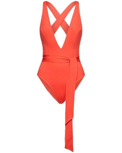 Max Mara Cristel Jersey V Neck One Piece Swimsuit - Red