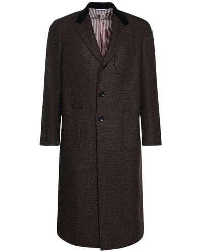Thom Browne Manteau long en laine à boutonnage simple - Noir