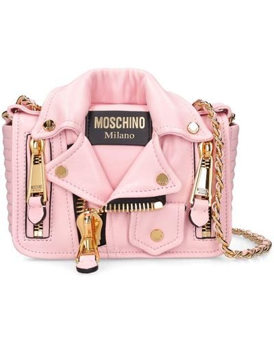 Moschino Biker Leather Shoulder Bag - Pink