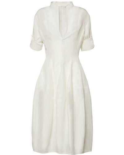 Bottega Veneta Flared Long-sleeve Midi Dress - White