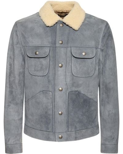 Tom Ford Buttery Suede Shearling Trucker Jacket - Gray