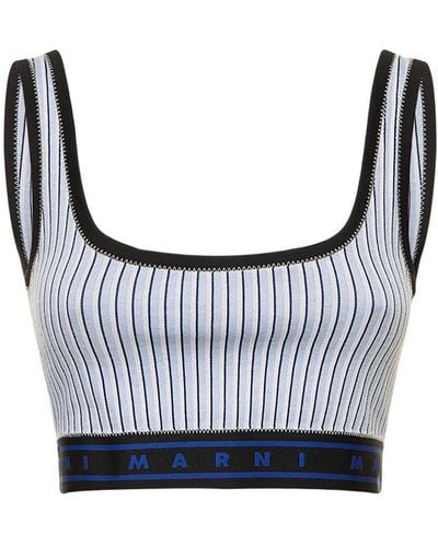 Marni Striped Cotton Blend Knit Crop Top - Blue