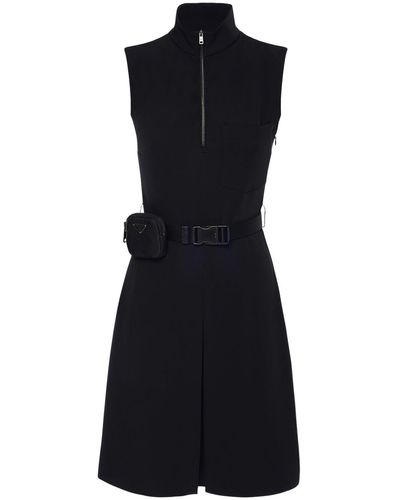 Prada Techno Knee Lenght Belted Dress W/ Pouch - Blue