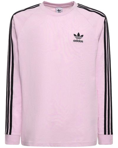 adidas Originals Langes T-shirt Aus Baumwolle Mit 3 Streifen - Pink
