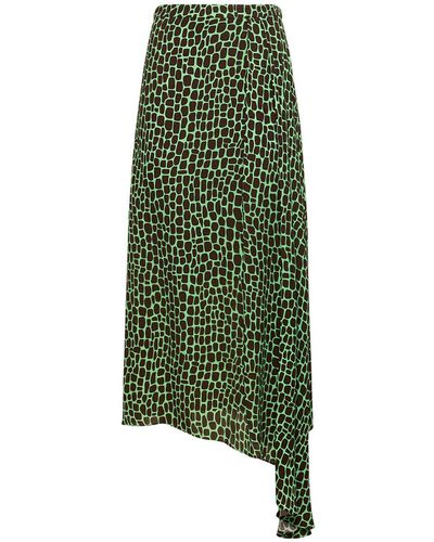 MSGM Printed Viscose Midi Skirt - Green