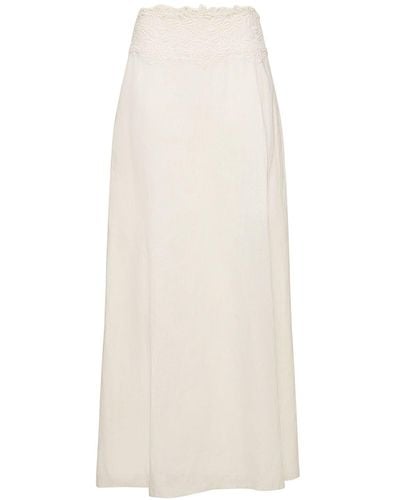 Ermanno Scervino Linen Long Skirt W/ Lace Inserts - White