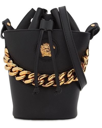 Versace Bolso Bucket Medusa De Piel Con Cadena Dorada - Negro