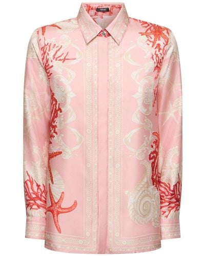 Versace Bedruckte Bluse Aus Seidentwill - Pink