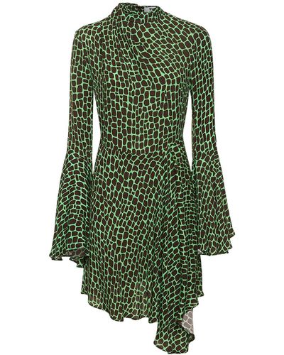 MSGM Printed Viscose Mini Dress - Green