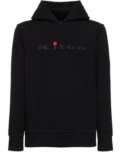 Kiton Logo Cotton Hooded Sweatshirt - Black