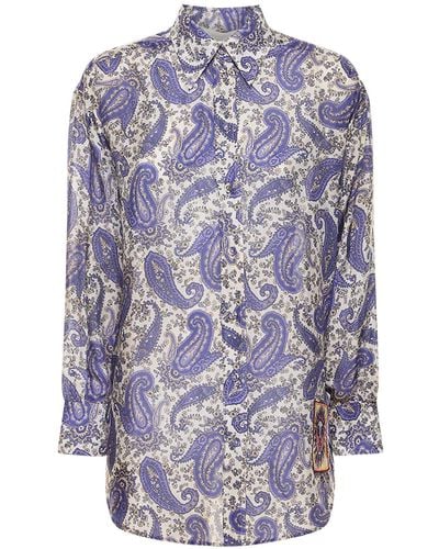 Zimmermann Devi Printed Relaxed Fit Silk Shirt - Blue