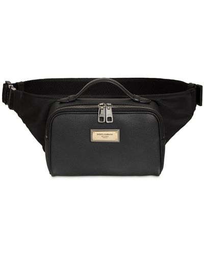 Dolce & Gabbana Logo Plaque Tech & Leather Belt Bag - Black