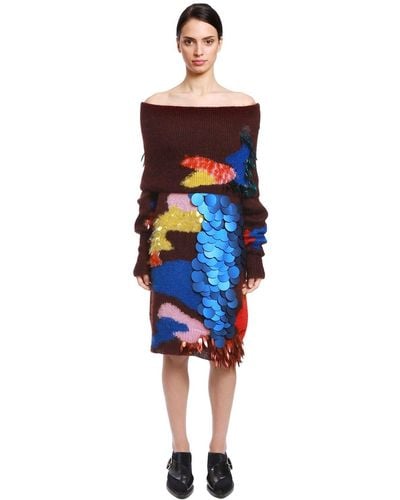 Delpozo Sequined Mohair & Silk Jumper Dress - Brown