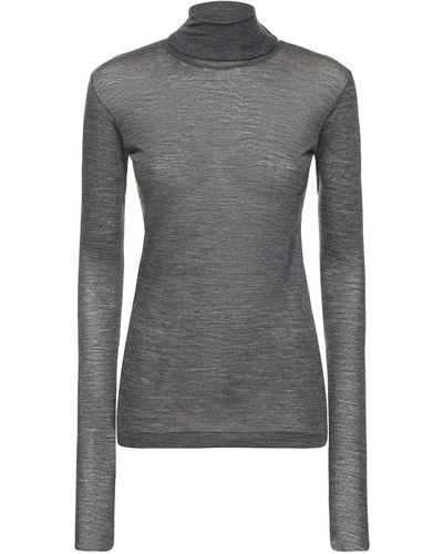 AURALEE Super Soft Sheer Wool Jersey Top - Gray