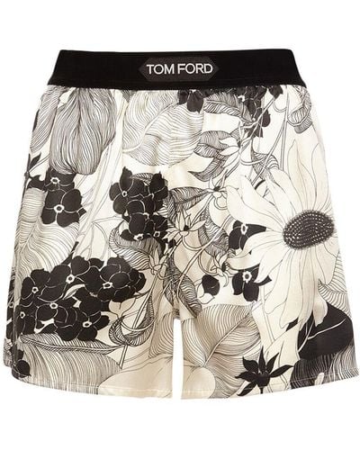 Tom Ford Floral Printed Silk Satin Boxers - Black