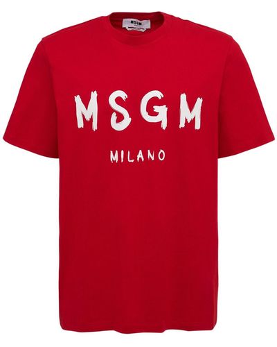MSGM T-shirt Aus Baumwolljersey Mit Vinyl-logodruck - Rot