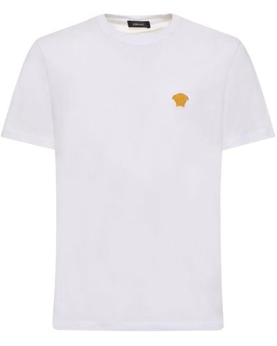 Versace T-shirt Aus Baumwolljersey Mit Medusendruck - Weiß