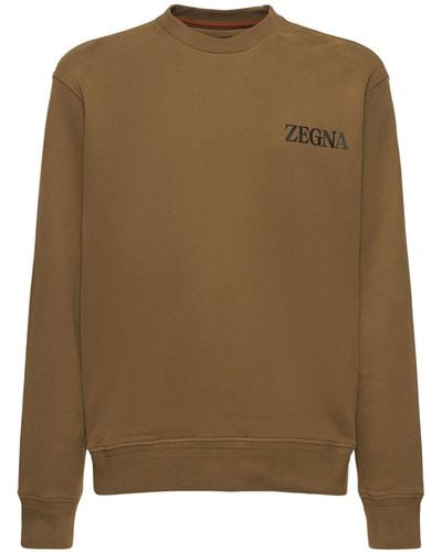 Zegna Sweat-shirt en coton à col rond - Marron