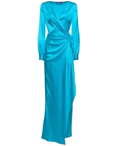 Ralph Lauren Collection Saundra Silk Satin Long Wrap Dress - Blue
