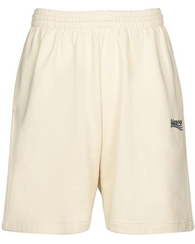 Balenciaga Shorts de felpa de algodón con logo bordado - Blanco