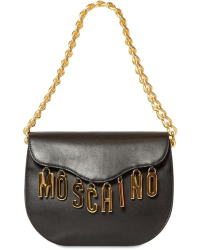 Moschino Schultertasche Aus Leder Mit Logoschriftzug - Schwarz