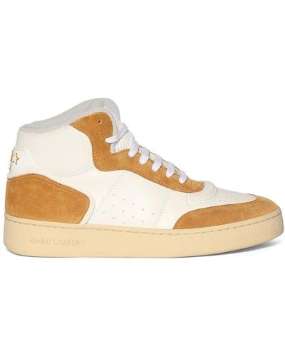 Saint Laurent 20Mm Sl80 Mid Top Leather Sneakers - Natural