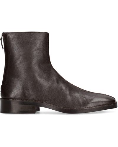 Lemaire Leather Zip Ankle Boots - Brown