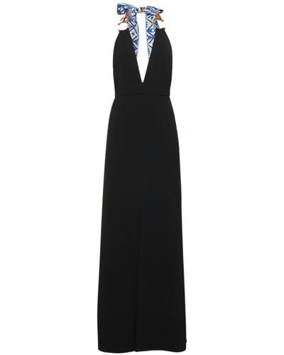 Emilio Pucci Crepe V Neck Long Dress W/ Foulard Strap - Black